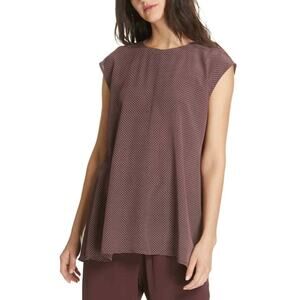 Eileen Fisher Printed Silk Crepe De Chine Blouse Casis Burgundy Size XL